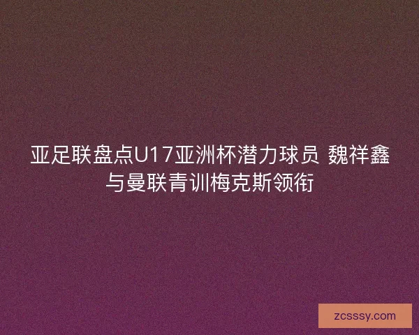 亚足联盘点U17亚洲杯潜力球员 魏祥鑫与曼联青训梅克斯领衔
